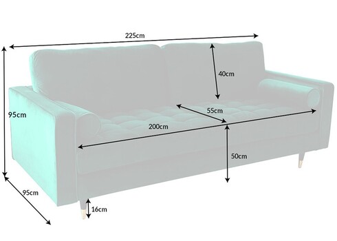 Diivan VELVET smaragdroheline, 225x95xH90 cm