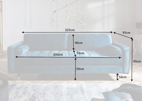 Diivan VELVET tumesinine, 225x95xH90 cm
