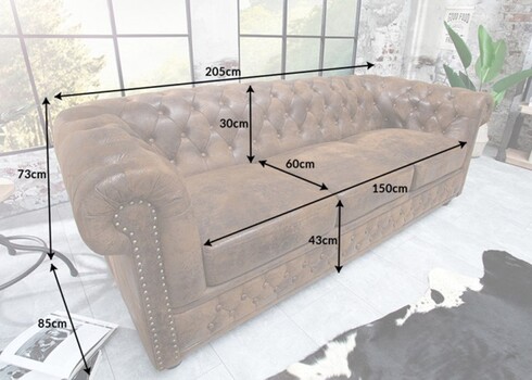 Diivan CHESTERFIELD antiikpruun, 205x85xH73 cm