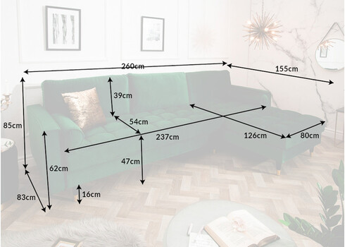 Nurgadiivan VELVET II roheline, 260x83xH85 cm