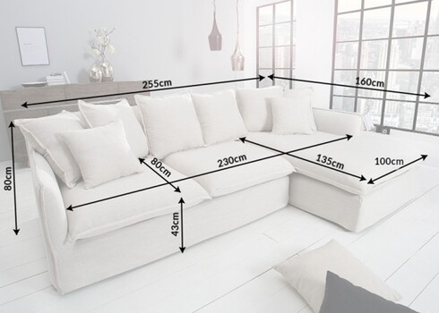 Nurgadiivan HEAVEN valge, 255x160xH80 cm