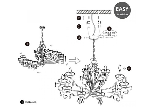 Lühter BARROCO must, D108xH160 cm, E14