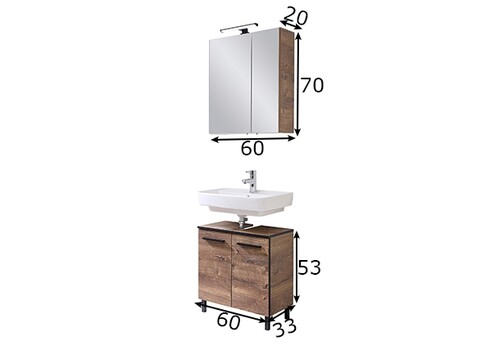 Vannitoamööbli komplekt 374 tume tamm, LED