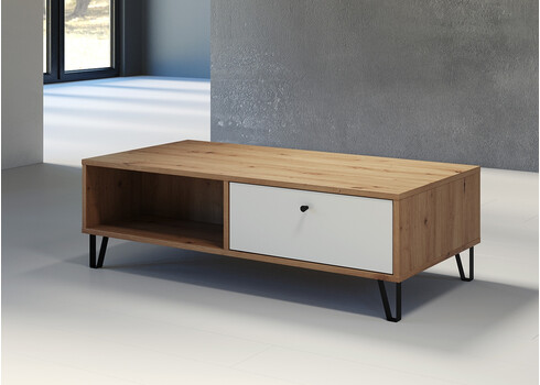 Diivanilaud TOUCH mattvalge / tamm, 110x60xH37 cm