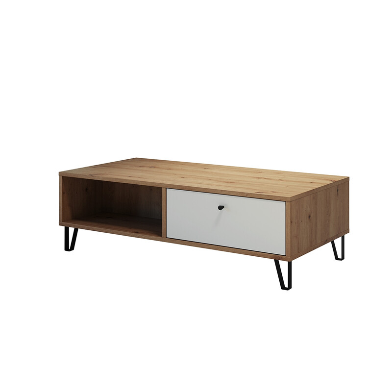 Diivanilaud TOUCH mattvalge / tamm, 110x60xH37 cm