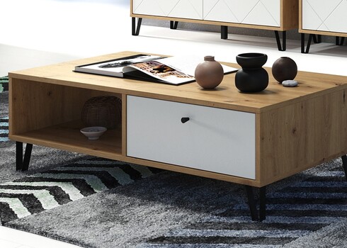 Diivanilaud TOUCH mattvalge / tamm, 110x60xH37 cm