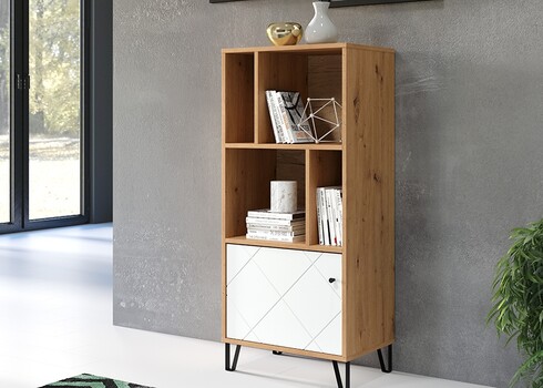 Kapp-riiul TOUCH mattvalge / tamm, 63x40xH136 cm