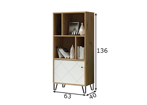 Kapp-riiul TOUCH mattvalge / tamm, 63x40xH136 cm