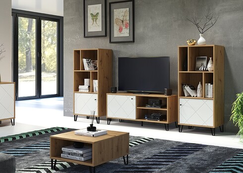 Kapp-riiul TOUCH mattvalge / tamm, 63x40xH136 cm