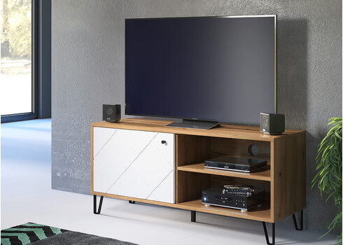 Tv-alus TOUCH mattvalge / tamm, 123x40xH56 cm