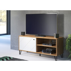 Tv-alus TOUCH mattvalge / tamm, 123x40xH56 cm
