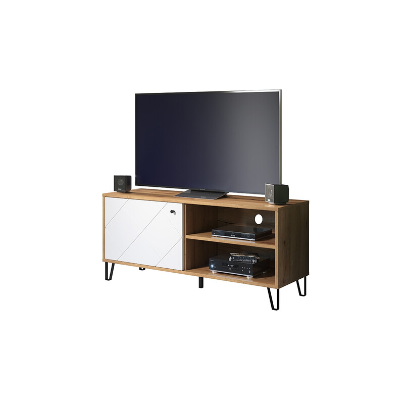 Tv-alus TOUCH mattvalge / tamm, 123x40xH56 cm