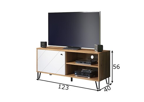 Tv-alus TOUCH mattvalge / tamm, 123x40xH56 cm