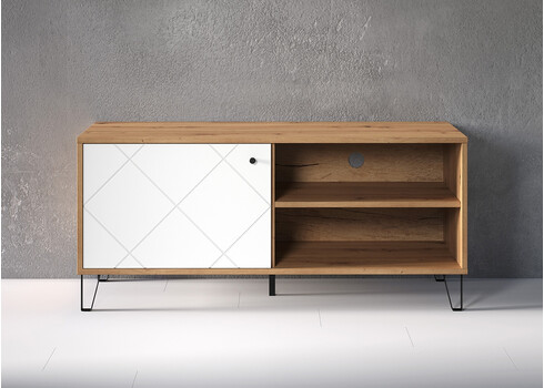 Tv-alus TOUCH mattvalge / tamm, 123x40xH56 cm