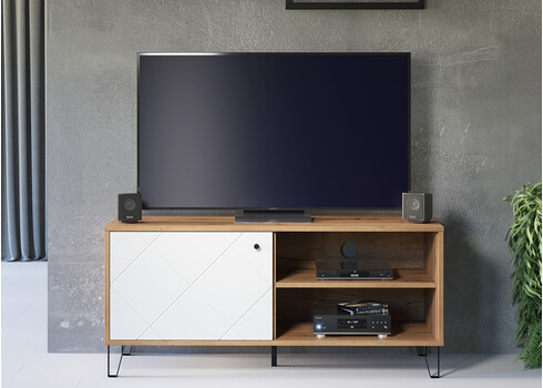 Tv-alus TOUCH mattvalge / tamm, 123x40xH56 cm