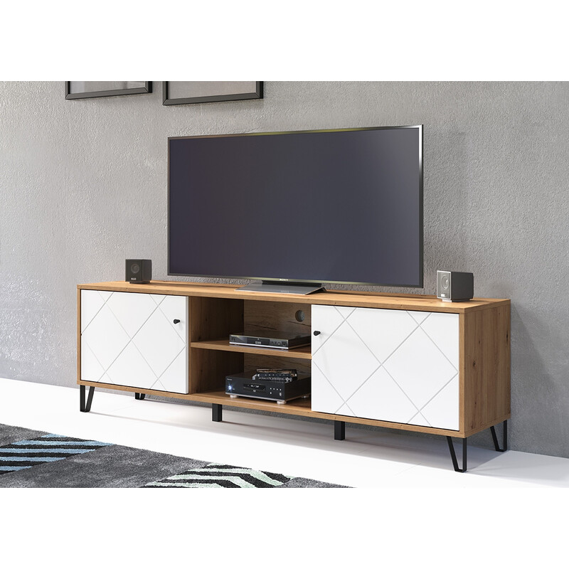 Tv-alus TOUCH mattvalge / tamm, 183x40xH56 cm