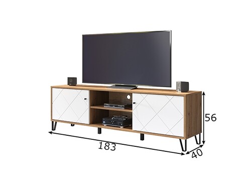 Tv-alus TOUCH mattvalge / tamm, 183x40xH56 cm