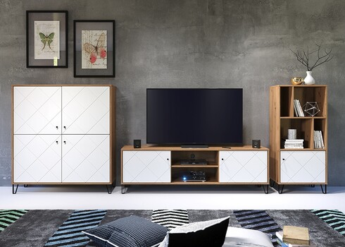 Tv-alus TOUCH mattvalge / tamm, 183x40xH56 cm