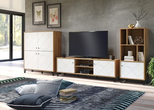 Tv-alus TOUCH mattvalge / tamm, 183x40xH56 cm