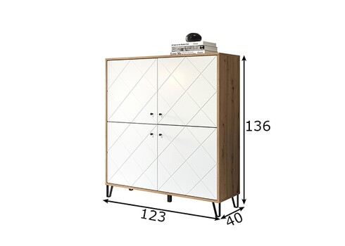 Kapp TOUCH mattvalge / tamm, 123x40xH136 cm