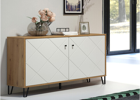 Kummut TOUCH mattvalge / tamm, 123x40xH76 cm