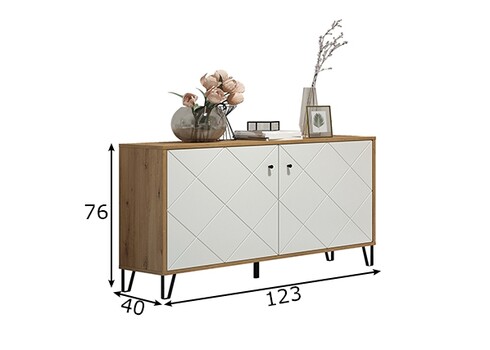 Kummut TOUCH mattvalge / tamm, 123x40xH76 cm