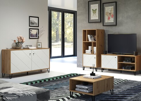 Kummut TOUCH mattvalge / tamm, 123x40xH76 cm