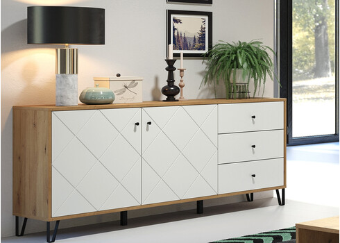 Kummut TOUCH mattvalge / tamm, 183x40xH76 cm