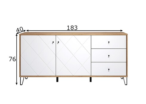 Kummut TOUCH mattvalge / tamm, 183x40xH76 cm