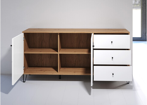 Kummut TOUCH mattvalge / tamm, 183x40xH76 cm