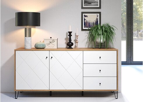 Kummut TOUCH mattvalge / tamm, 183x40xH76 cm