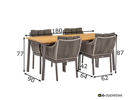 Aiamööbli komplekt BIJOU hall, söögilaud + 4 tooli