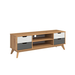 Tv-alus SCANDIK meepruun / valge / hall, 140x40xH42 cm