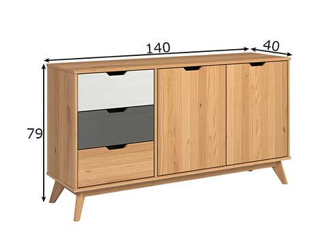 Kummut SCANDIK meepruun / valge / hall, 140x40xH79 cm