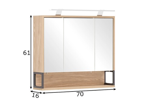 Peegelkapp LIMONE hele tamm, 70x16xH61-68 cm, LED