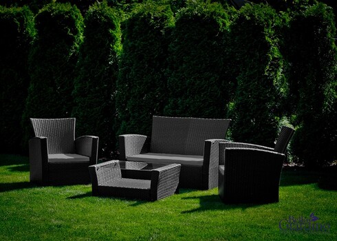 Aiamööbli komplekt Bello Giardino UNICO must, 2 tugitooli + diivan + laud