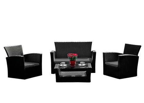 Aiamööbli komplekt Bello Giardino UNICO must, 2 tugitooli + diivan + laud