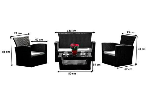 Aiamööbli komplekt Bello Giardino UNICO must, 2 tugitooli + diivan + laud