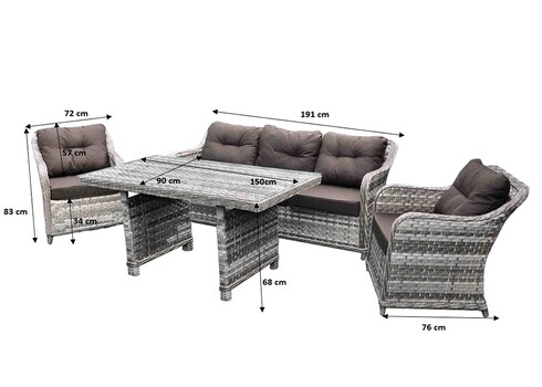 Aiamööbli komplekt Bello Giardino DIVINO hall, 2 tugitooli + diivan + laud