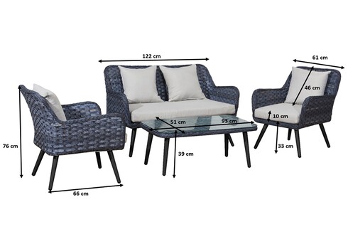 Aiamööbli komplekt Bello Giardino MODESTO hall, diivan + 2 tugitooli + diivanilaud