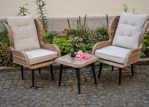 Aiamööbli komplekt Bello Giardino APERTO vask, 2 tugitooli järiga + diivanilaud