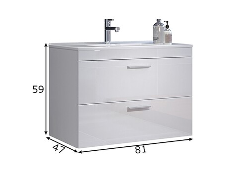 Valamukapp + valamu DEVON valge kõrgläige, 81x47xH59 cm