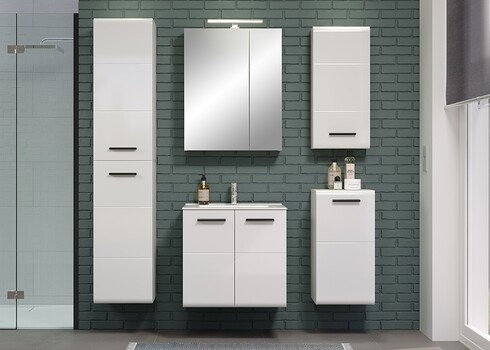 Valamukapp + valamu RIVA valge kõrgläige, 62x47xH59 cm