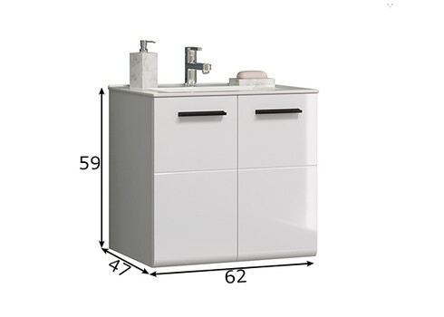 Valamukapp + valamu RIVA valge kõrgläige, 62x47xH59 cm