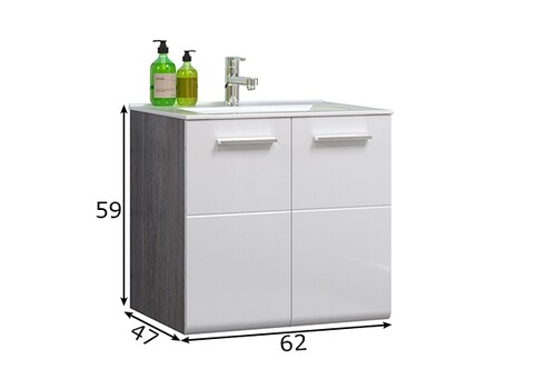 Valamukapp + valamu RIVA valge kõrgläige / suitshall, 62x47xH59 cm