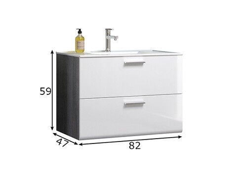 Valamukapp + valamu RIVA valge kõrgläige / suitshall, 82x47xH59 cm