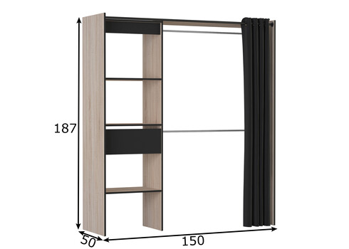 Garderoobisüsteem CHICAGO tamm / mattmust, 114-168x50xH187 cm