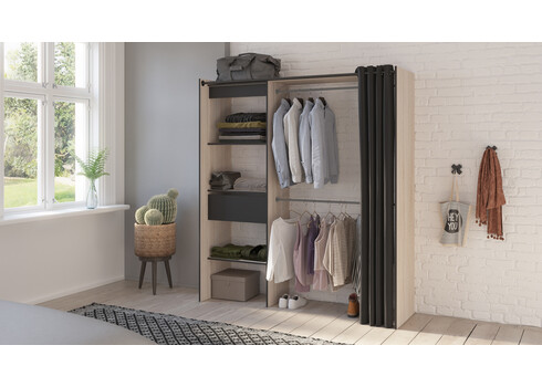 Garderoobisüsteem CHICAGO tamm / mattmust, 114-168x50xH187 cm
