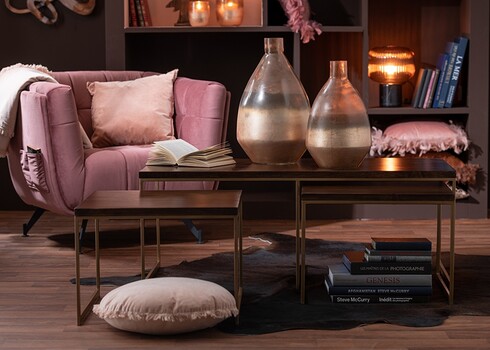 Diivanilaudade komplekt RAFI tumepruun / kuldne, 3 tk