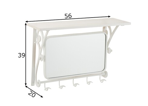 Riiul peegliga SEDA valge, 56x20xH39 cm